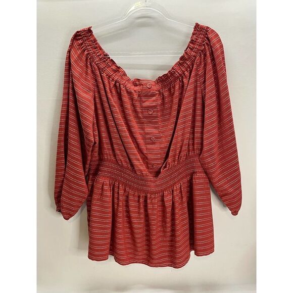 Lane Bryant Off the Shoulder Button Front Peplum Orange Striped Size 18/20 - Picture 1 of 4